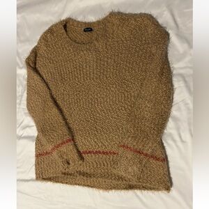 Splendid Caramel Fuzzy Eyelash Comfy Oversized Sweater Medium Red Stripe Detail